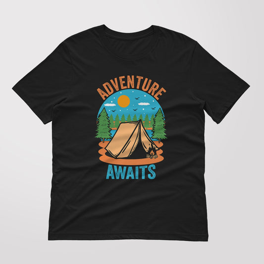 Adventure Awaits Camping tent Retro outdoor T shirt for everyone